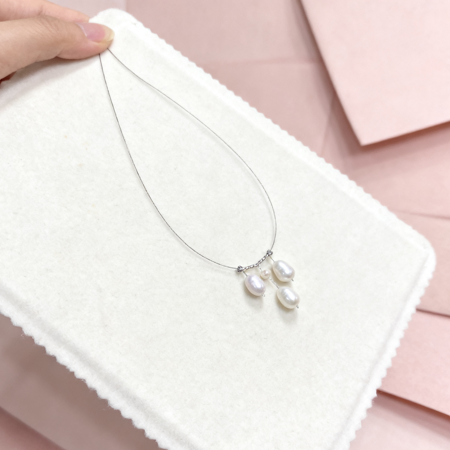 Pearl Drop Necklace with Triple Pendant Details