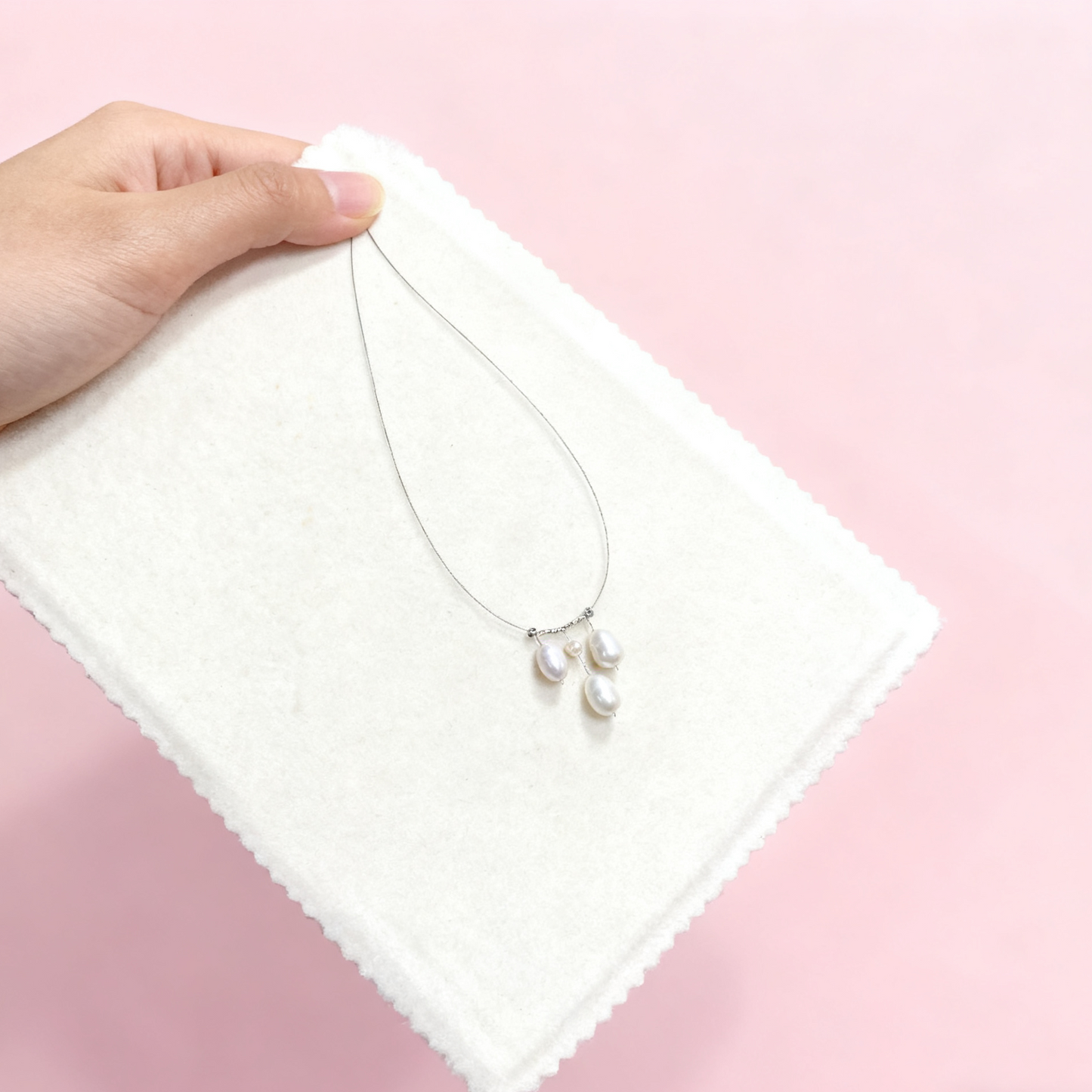 Pearl Drop Necklace with Triple Pendant Details