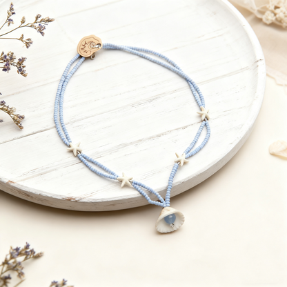 Starfish Shell Beaded Necklace – Soft Blue