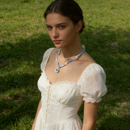 Starfish Shell Beaded Necklace – Soft Blue