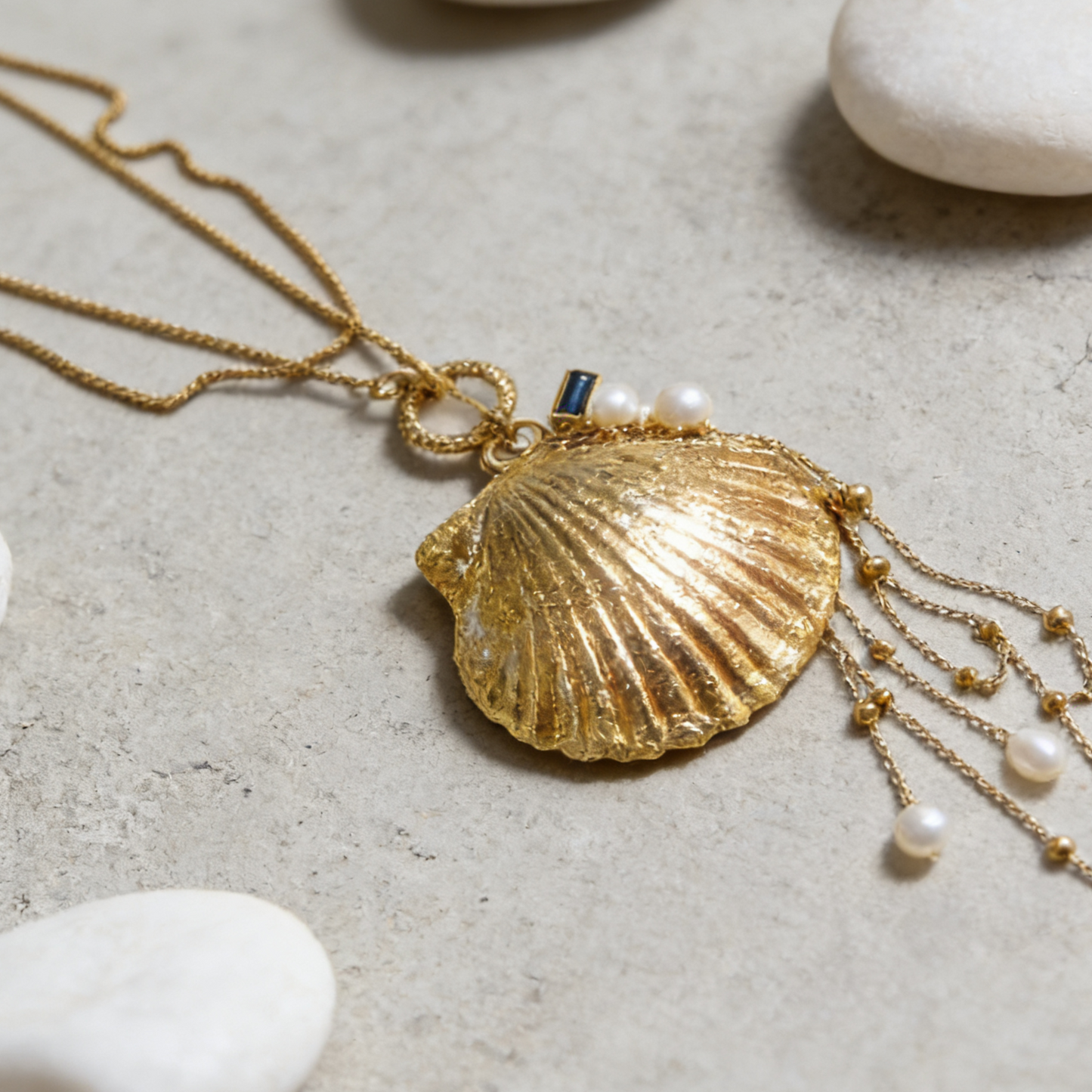 Handmade Gold Shell Pearl Pendant Necklace