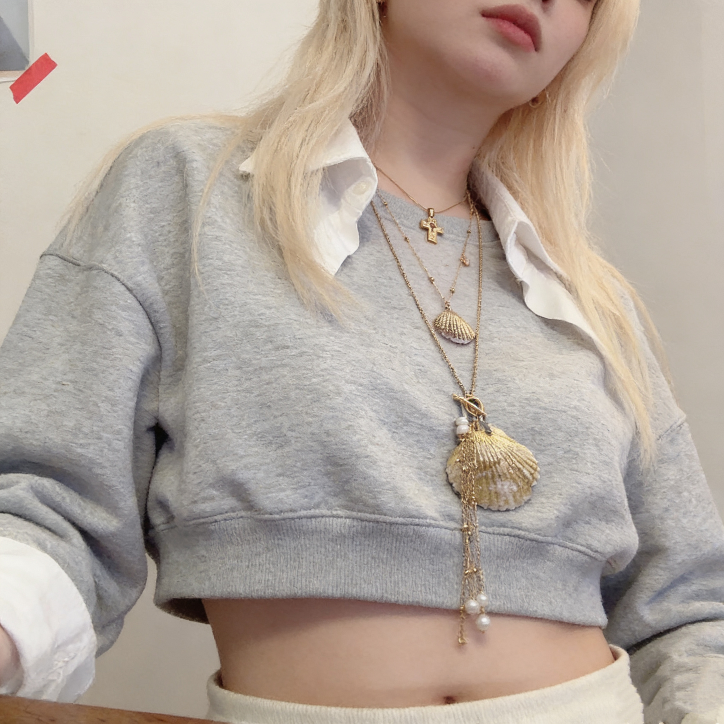 Handmade Gold Shell Pearl Pendant Necklace