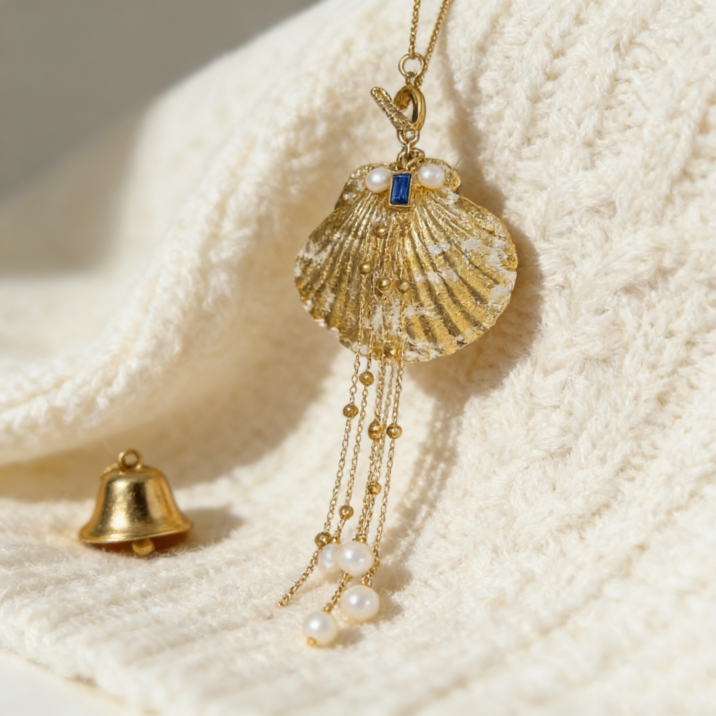 Handmade Gold Shell Pearl Pendant Necklace