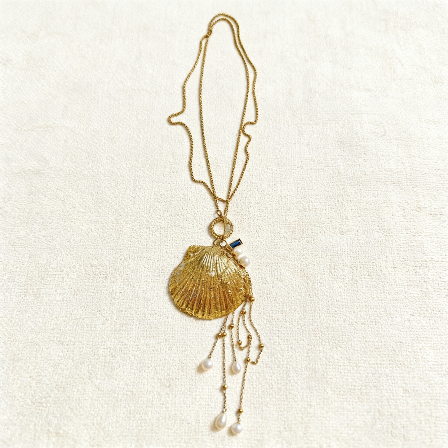 Handmade Gold Shell Pearl Pendant Necklace