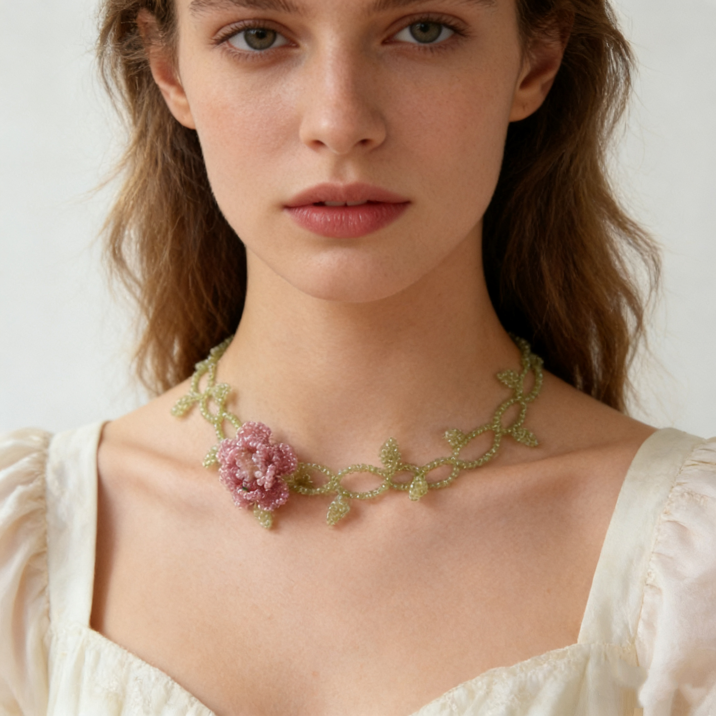 Hand Beaded Floral Vine Necklace