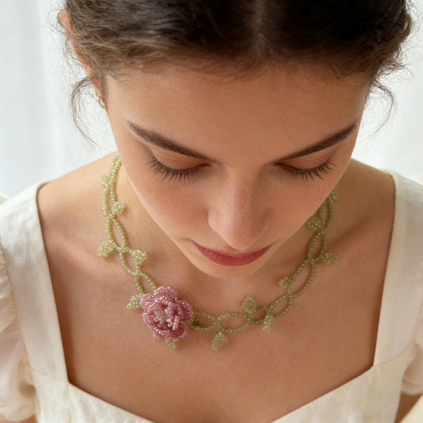 Hand Beaded Floral Vine Necklace