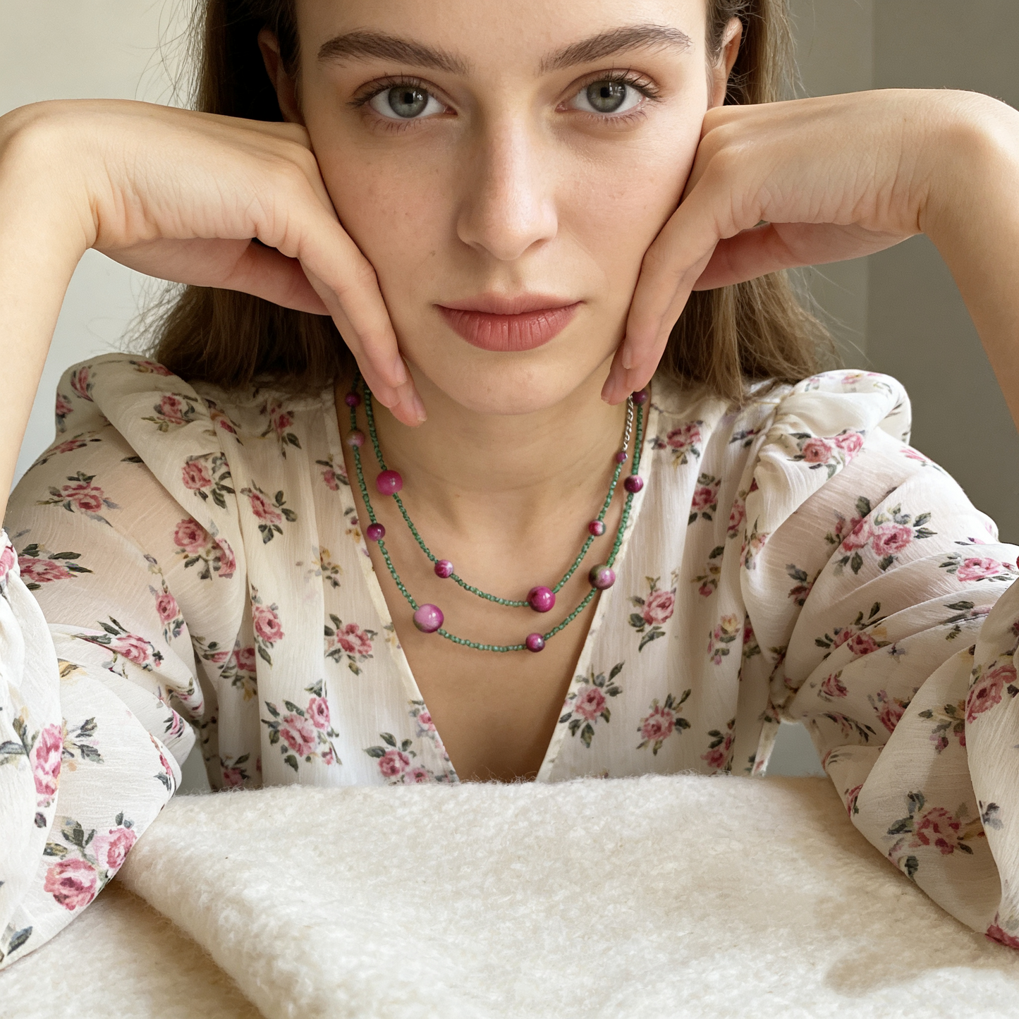 Long Natural Crystal Beaded Necklace