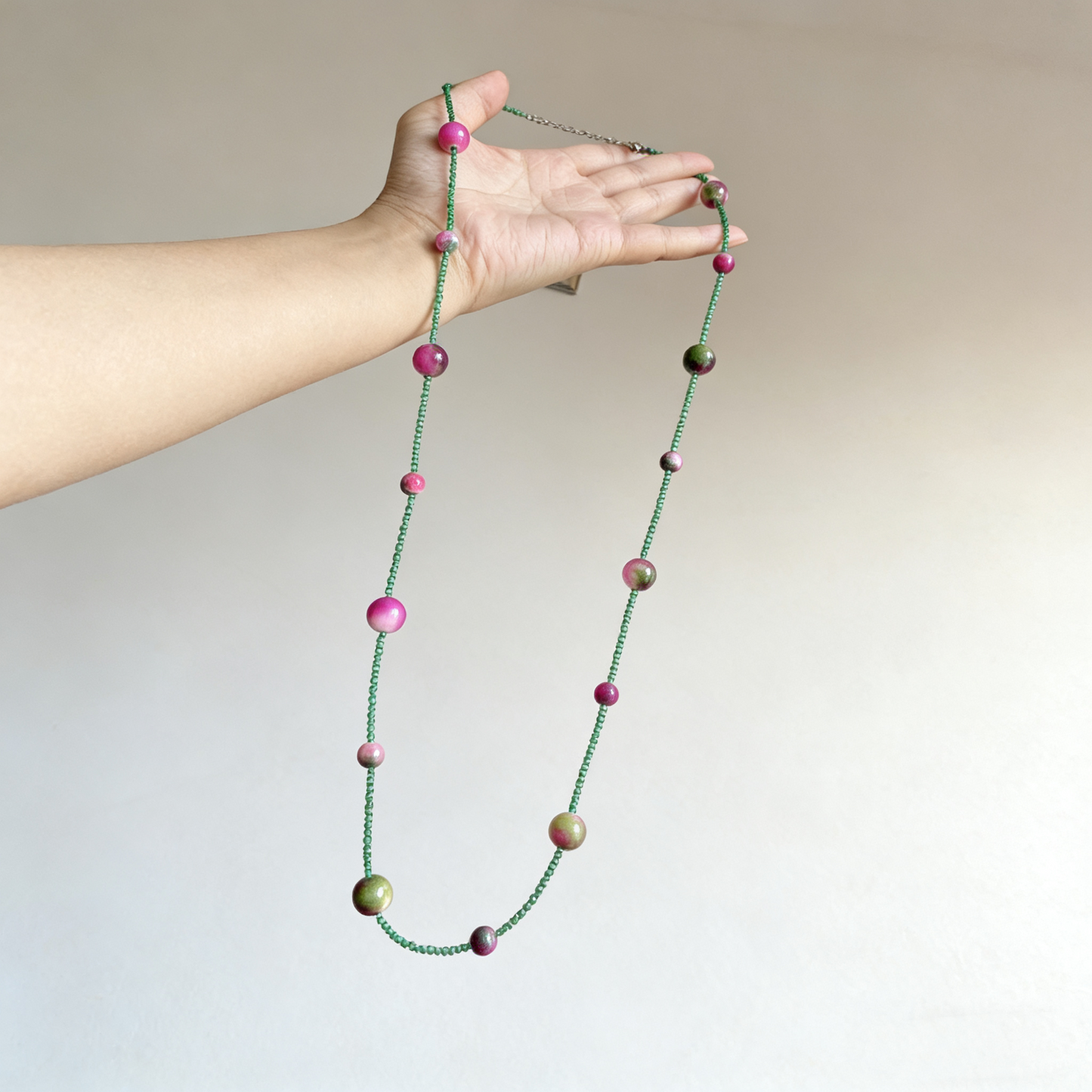 Long Natural Crystal Beaded Necklace