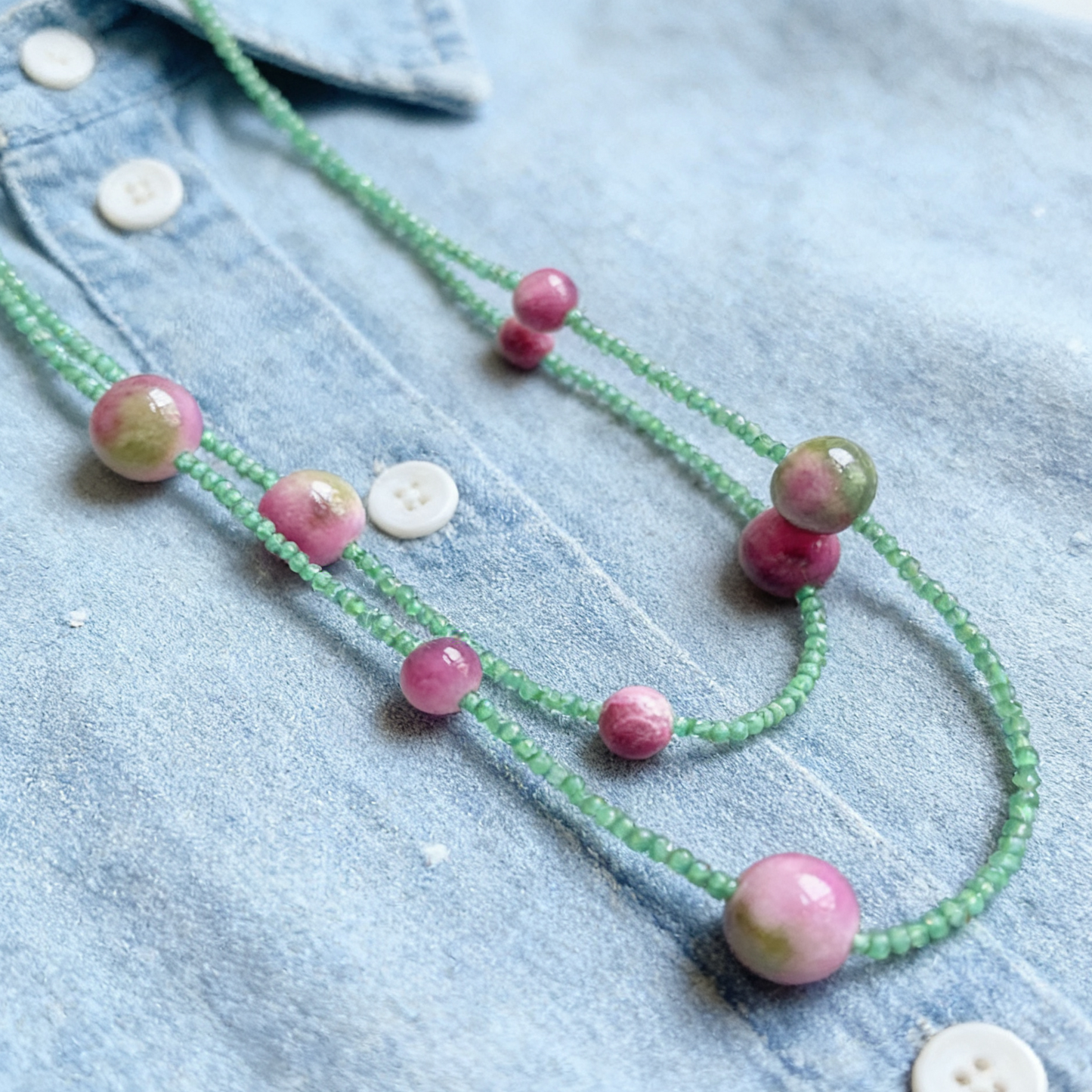 Long Natural Crystal Beaded Necklace