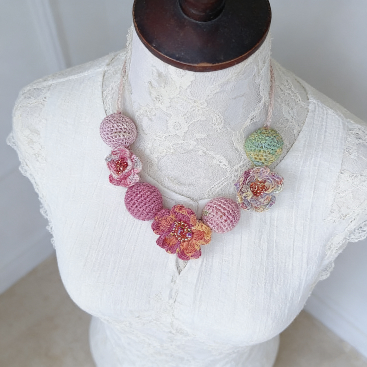 Hand Crochet Floral Statement Necklace