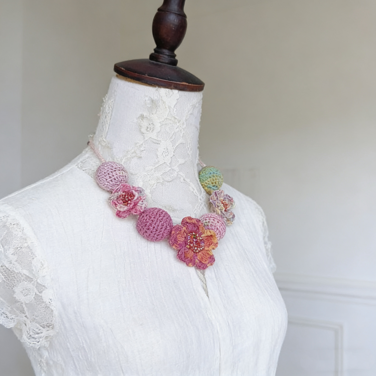 Hand Crochet Floral Statement Necklace