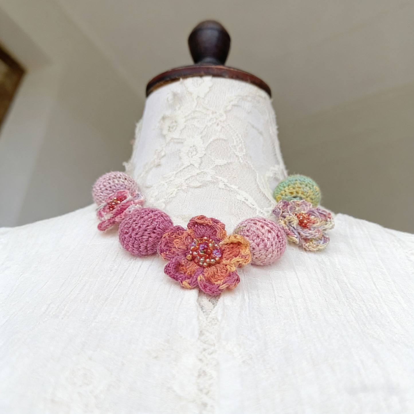 Hand Crochet Floral Statement Necklace