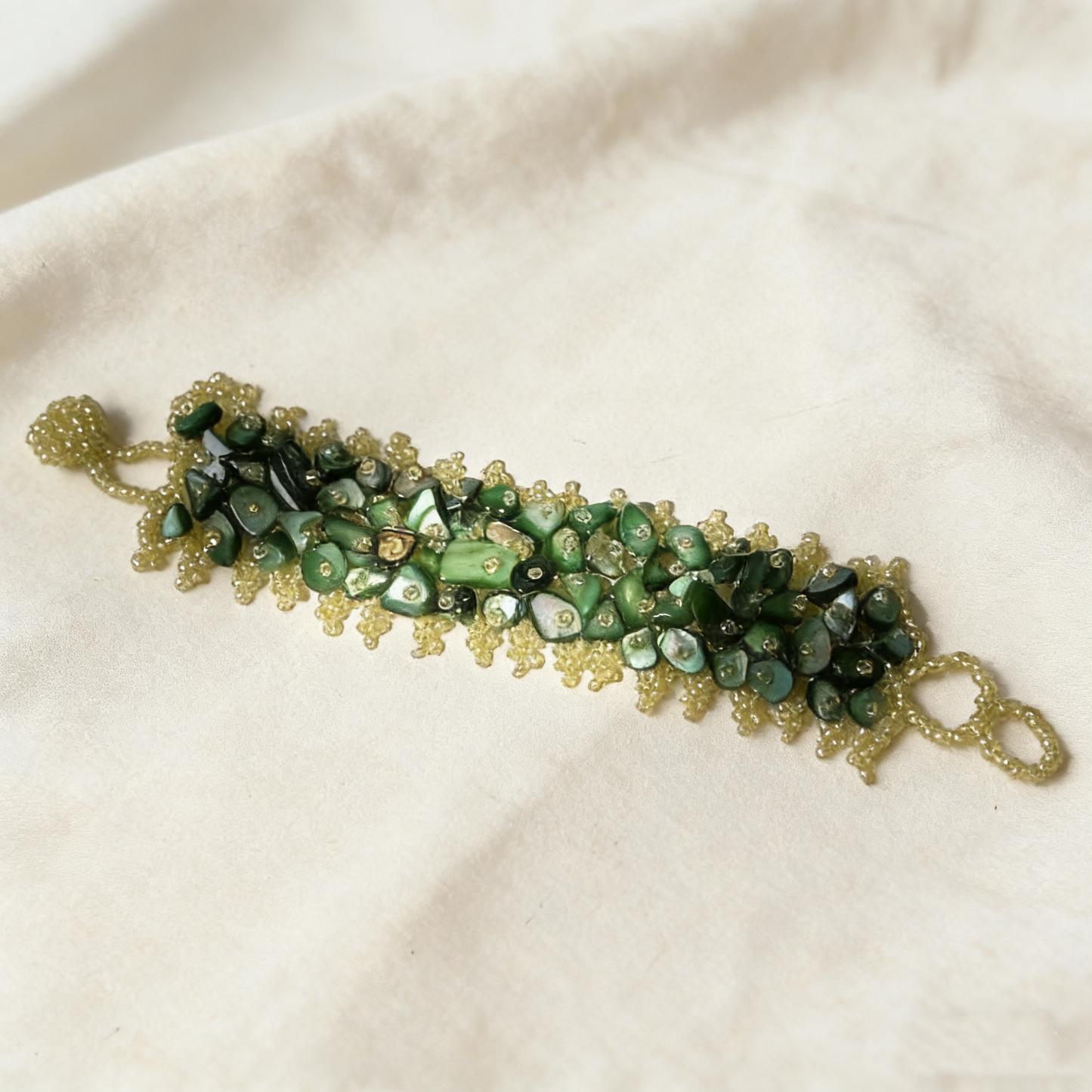 Green abalone shell statement bracelet detail