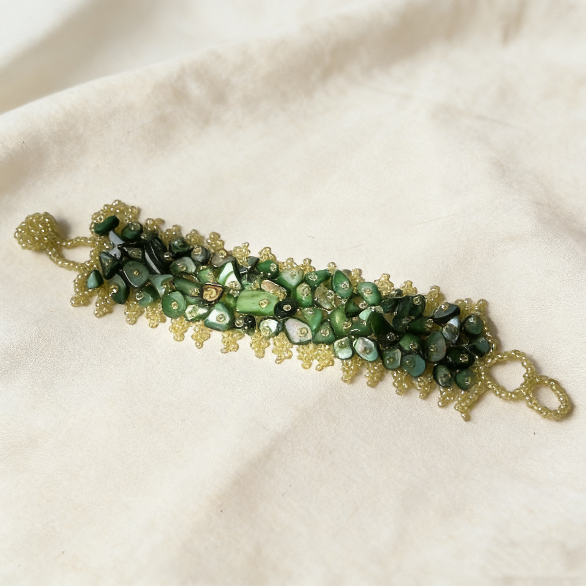 Green abalone shell statement bracelet detail