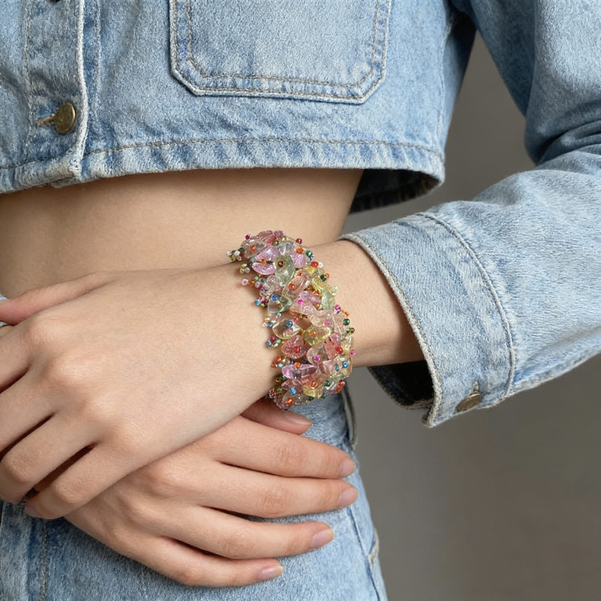 Mixed natural crystal chip bracelet unique stones
