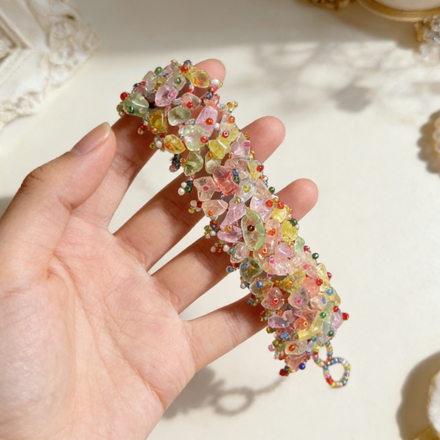 Natural Crystal Chip Statement Bracelet