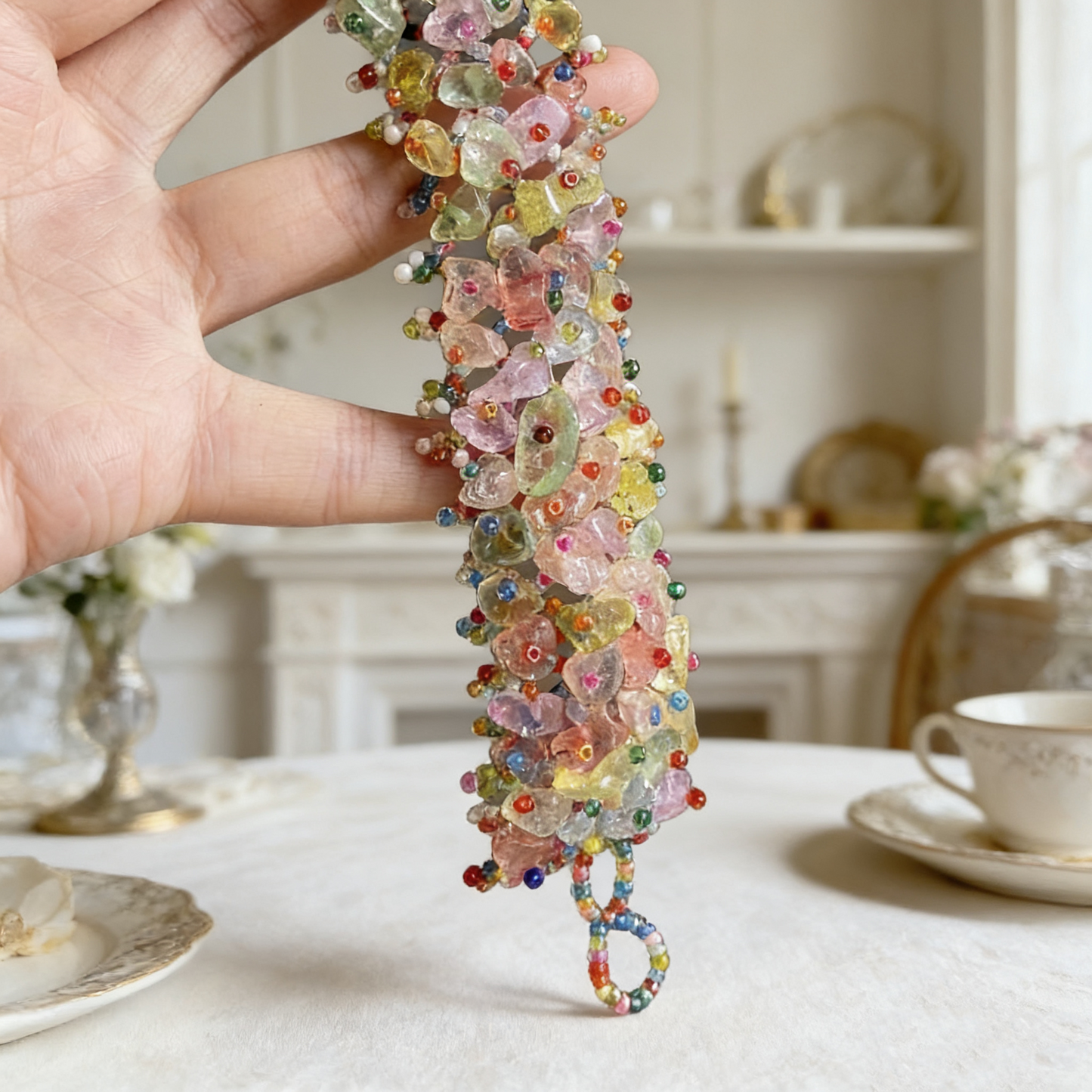 Natural Crystal Chip Statement Bracelet