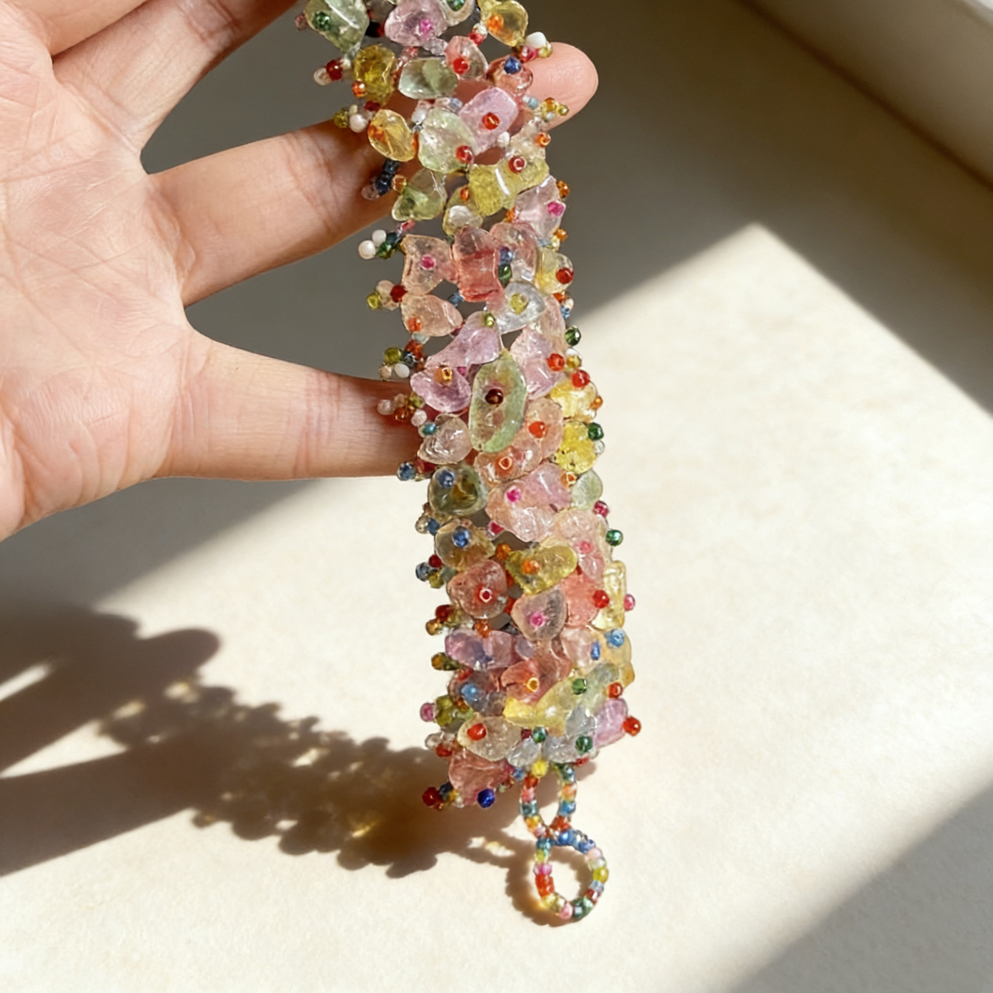 Natural Crystal Chip Statement Bracelet