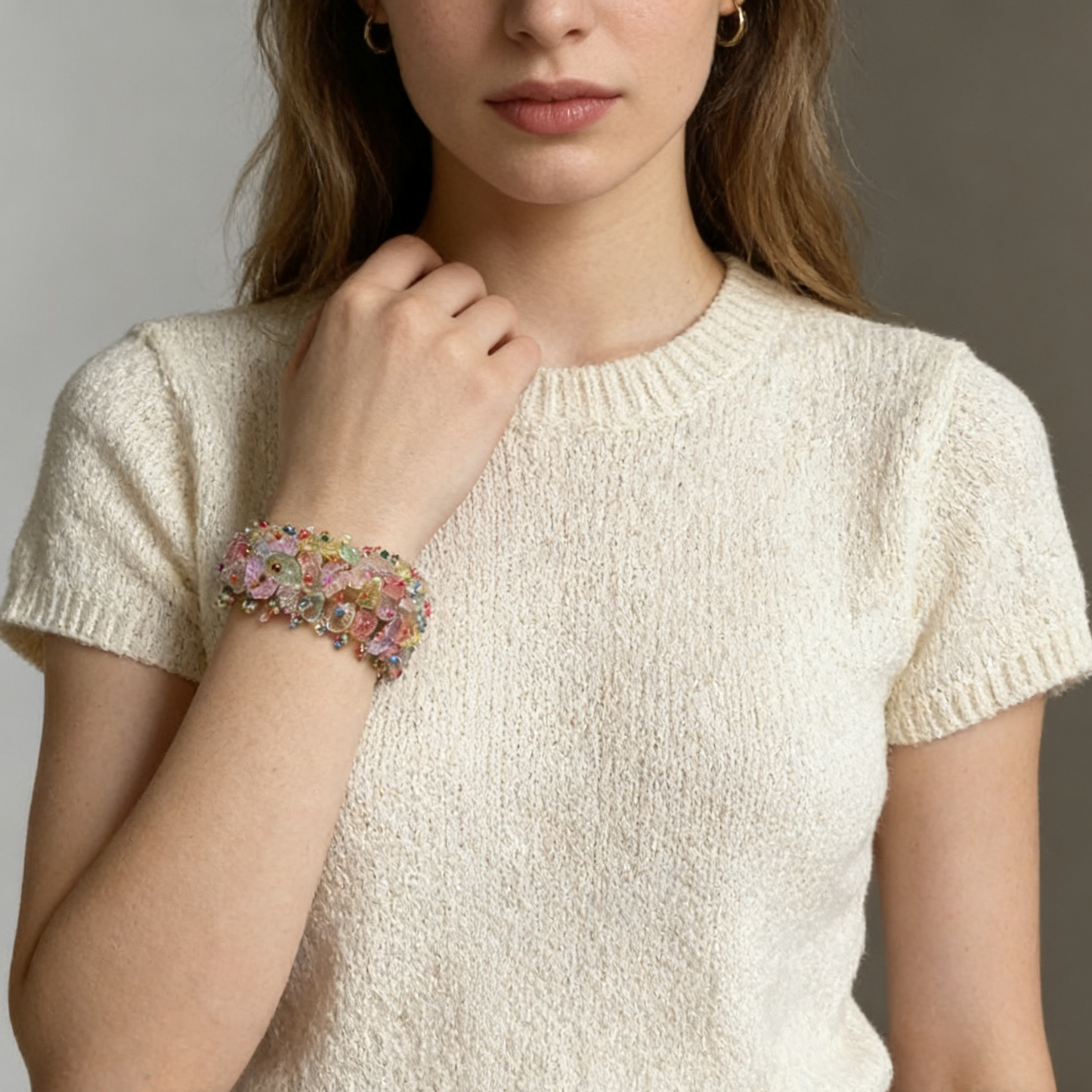 Natural Crystal Chip Statement Bracelet