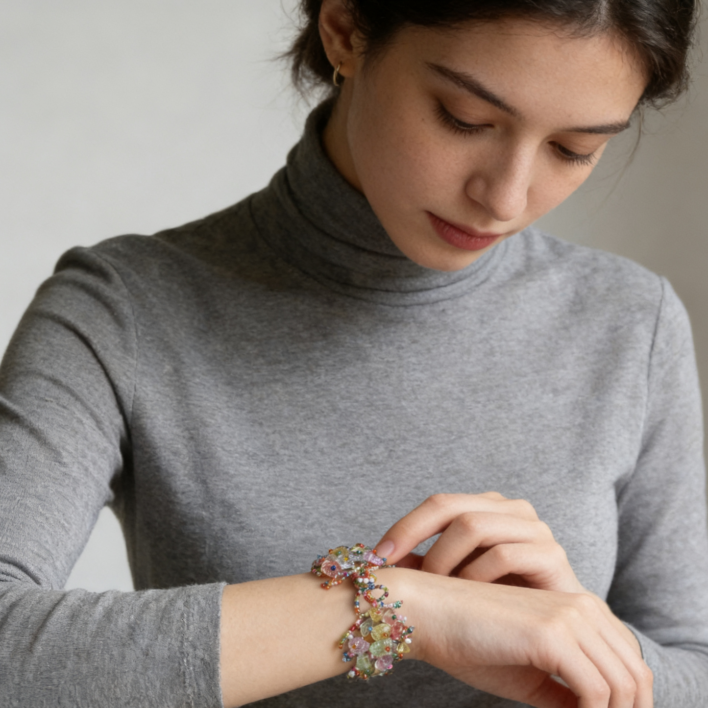 Natural Crystal Chip Statement Bracelet