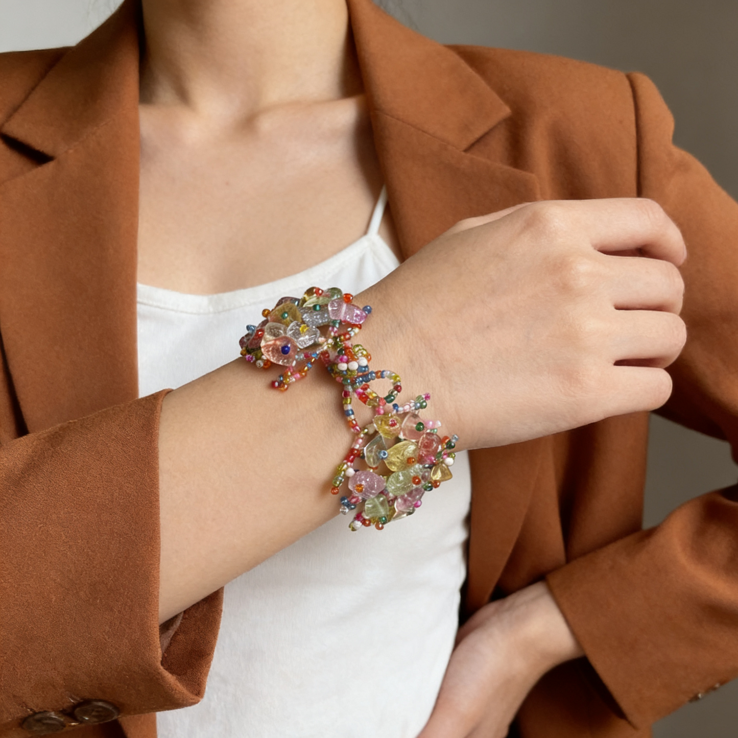 Natural Crystal Chip Statement Bracelet