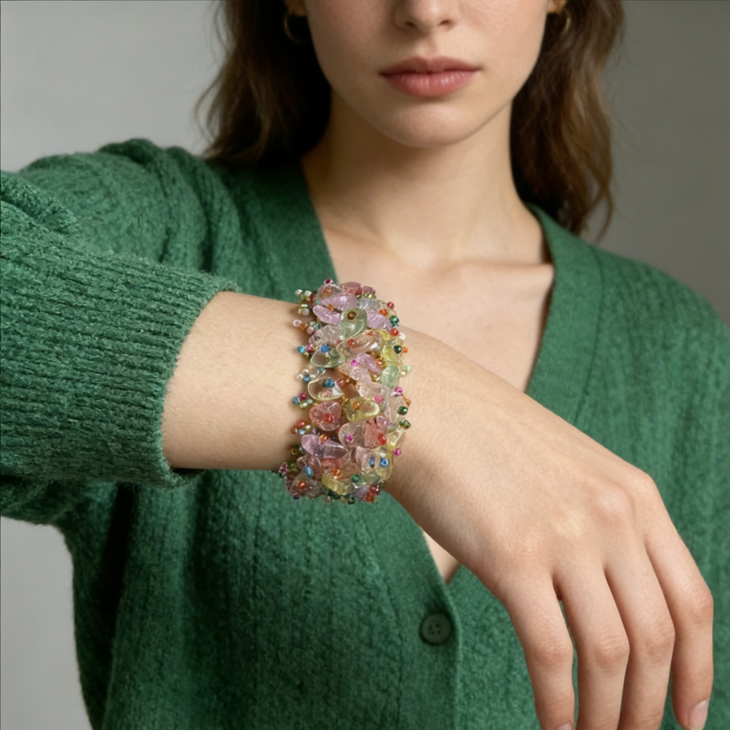 Natural Crystal Chip Statement Bracelet