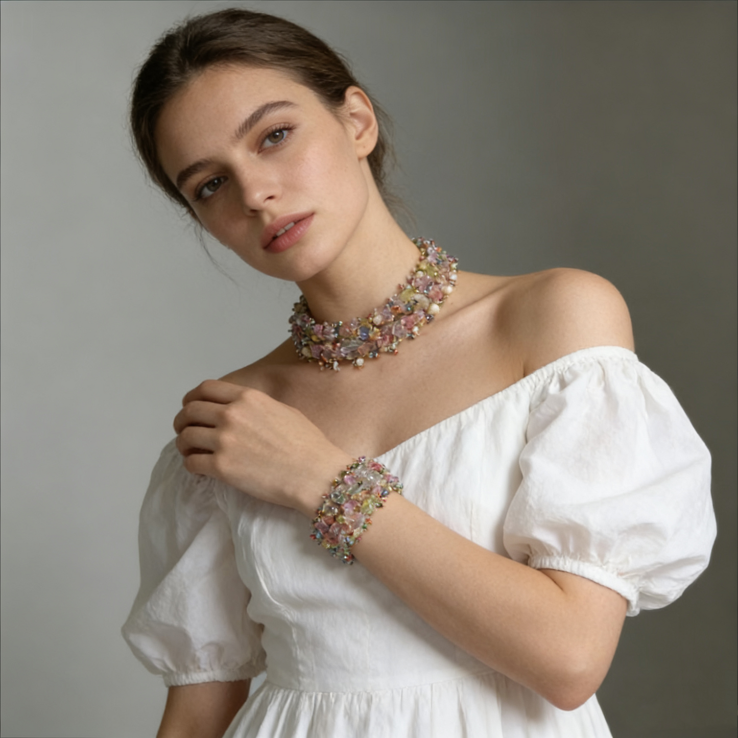 Natural Crystal Chip Statement Bracelet