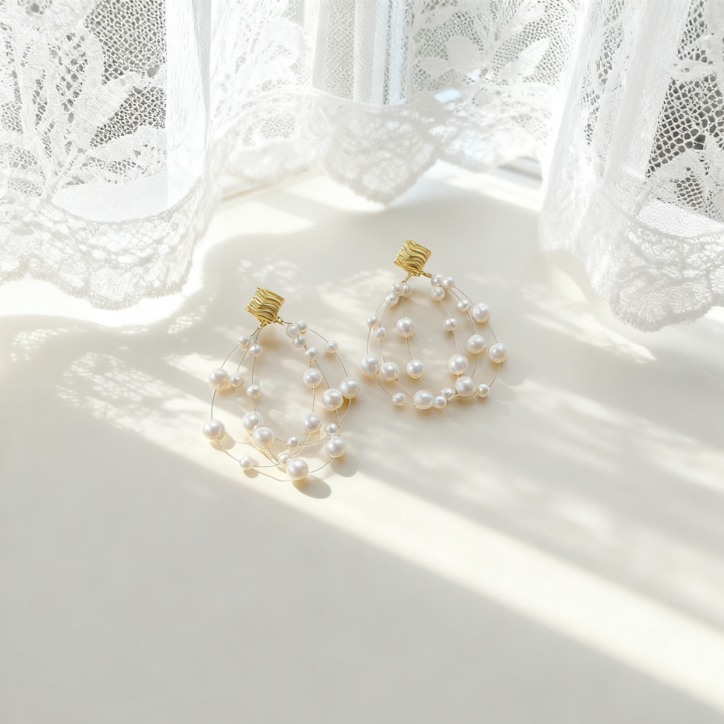 Mabe Pearl Floating Wire Statement Earrings