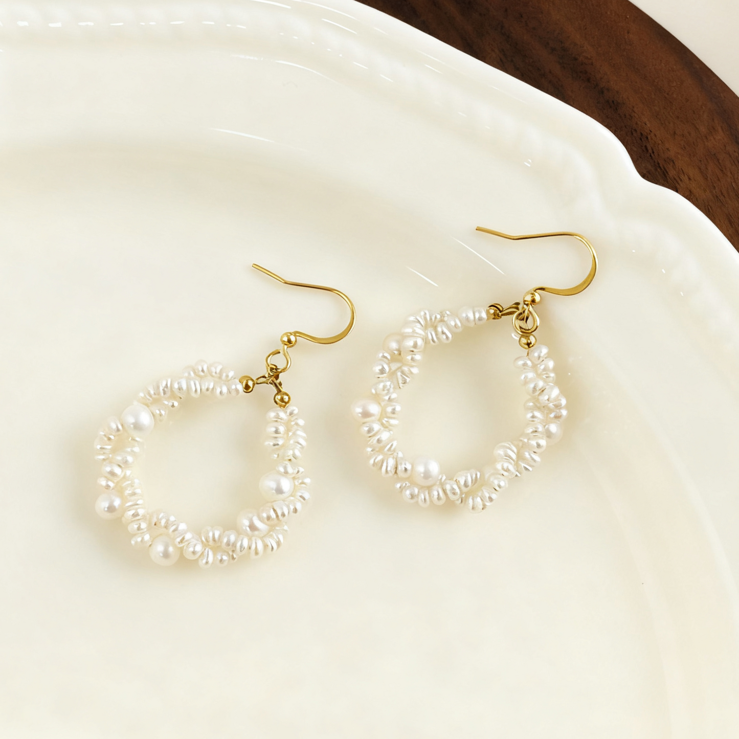 Lightweight freshwater pearl hoop earrings gold tone