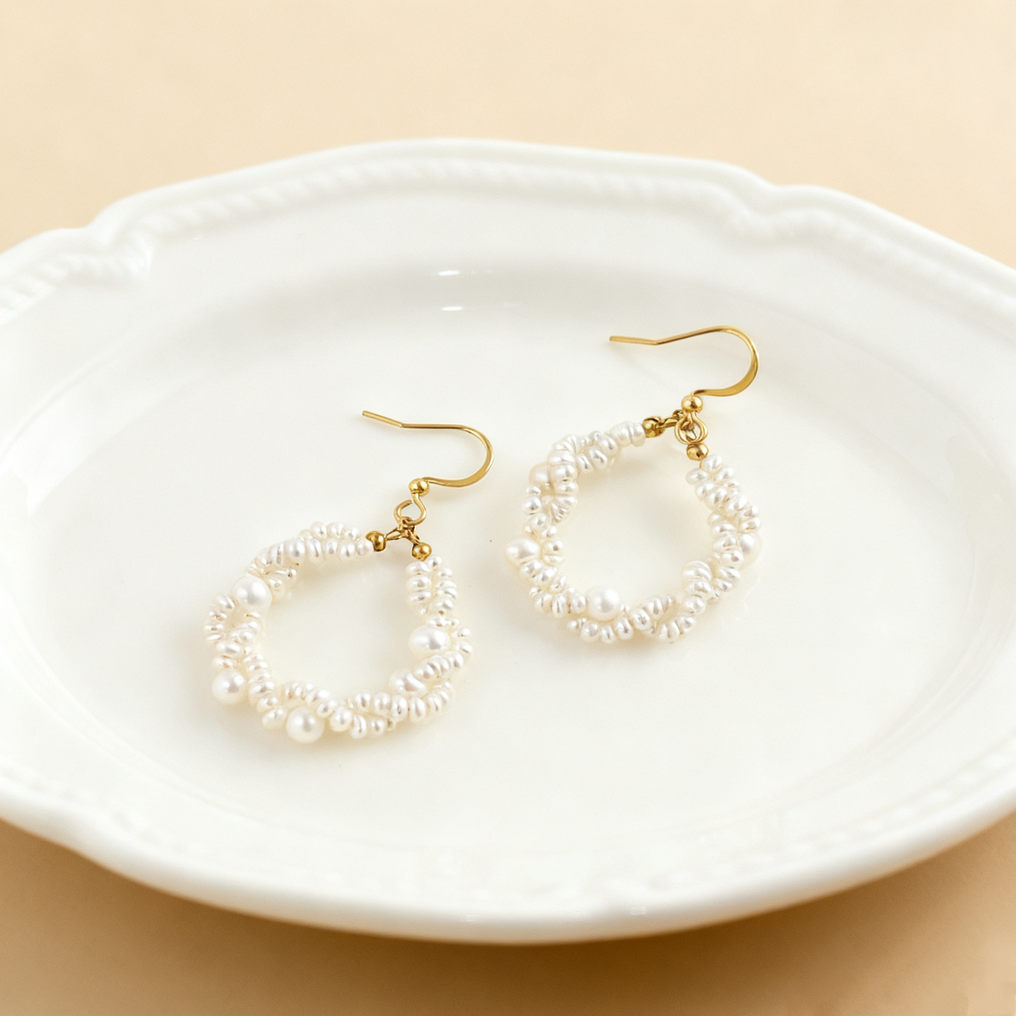 Natural Pearl Beaded Hoop Earrings