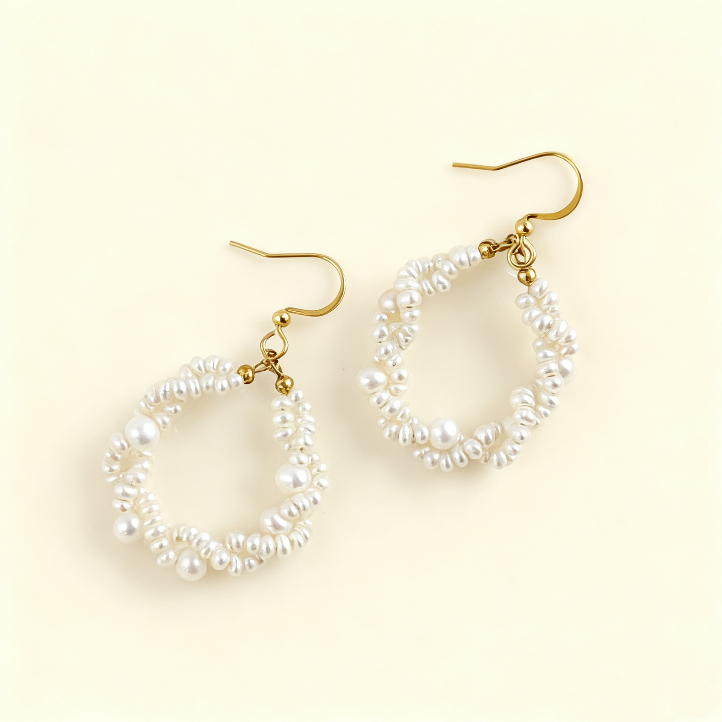 Minimalist handmade pearl hoop earrings