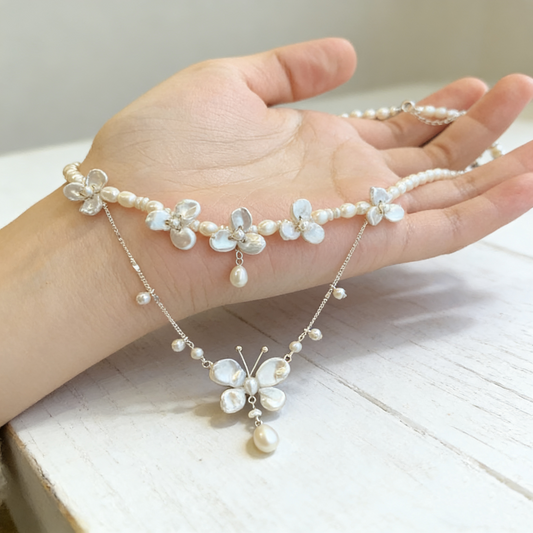 Baroque pearl butterfly pendant close up detail