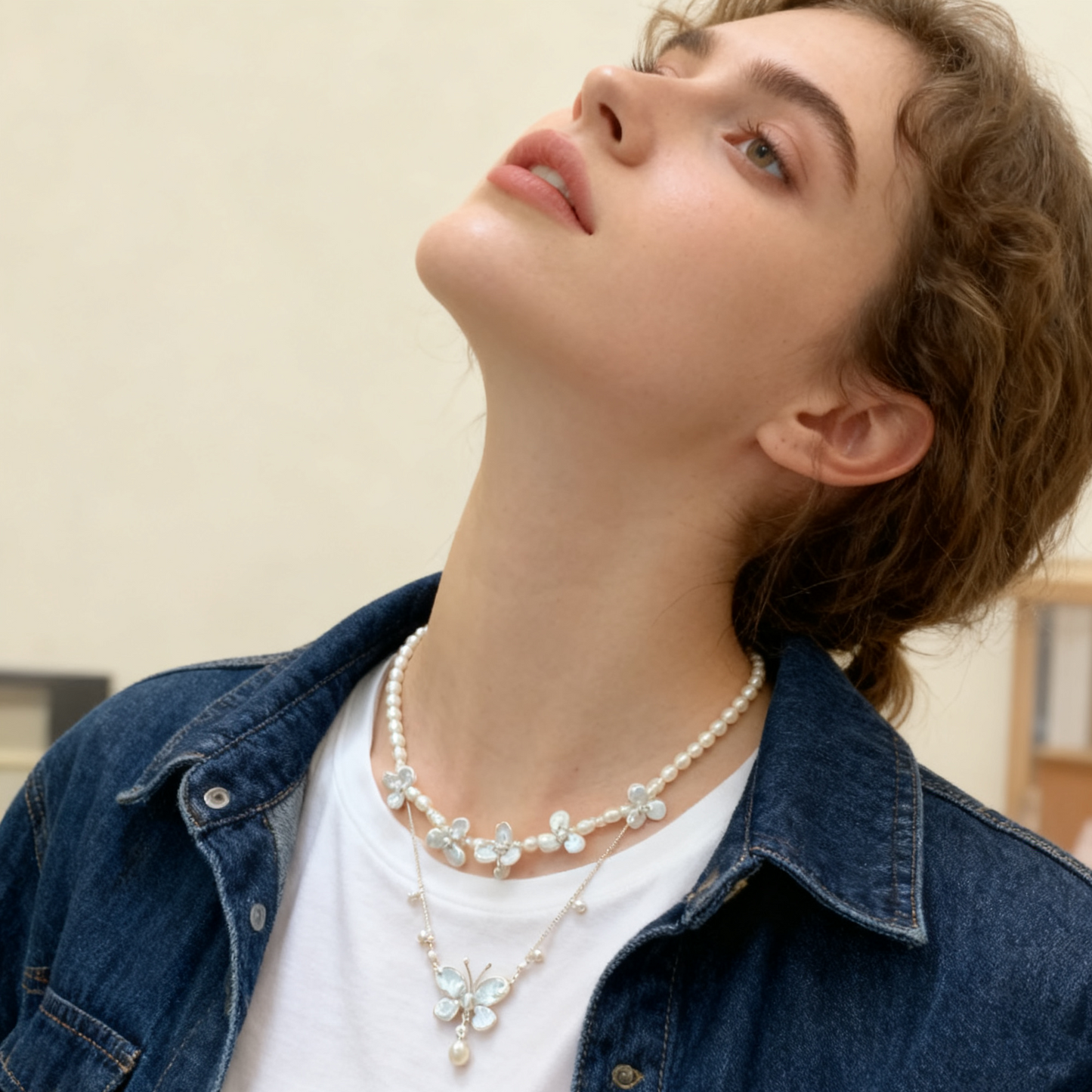 Handmade Baroque Pearl Butterfly Drop Necklace