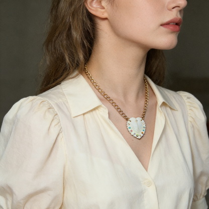 Natural Shell Heart Necklace with Swarovski Crystals