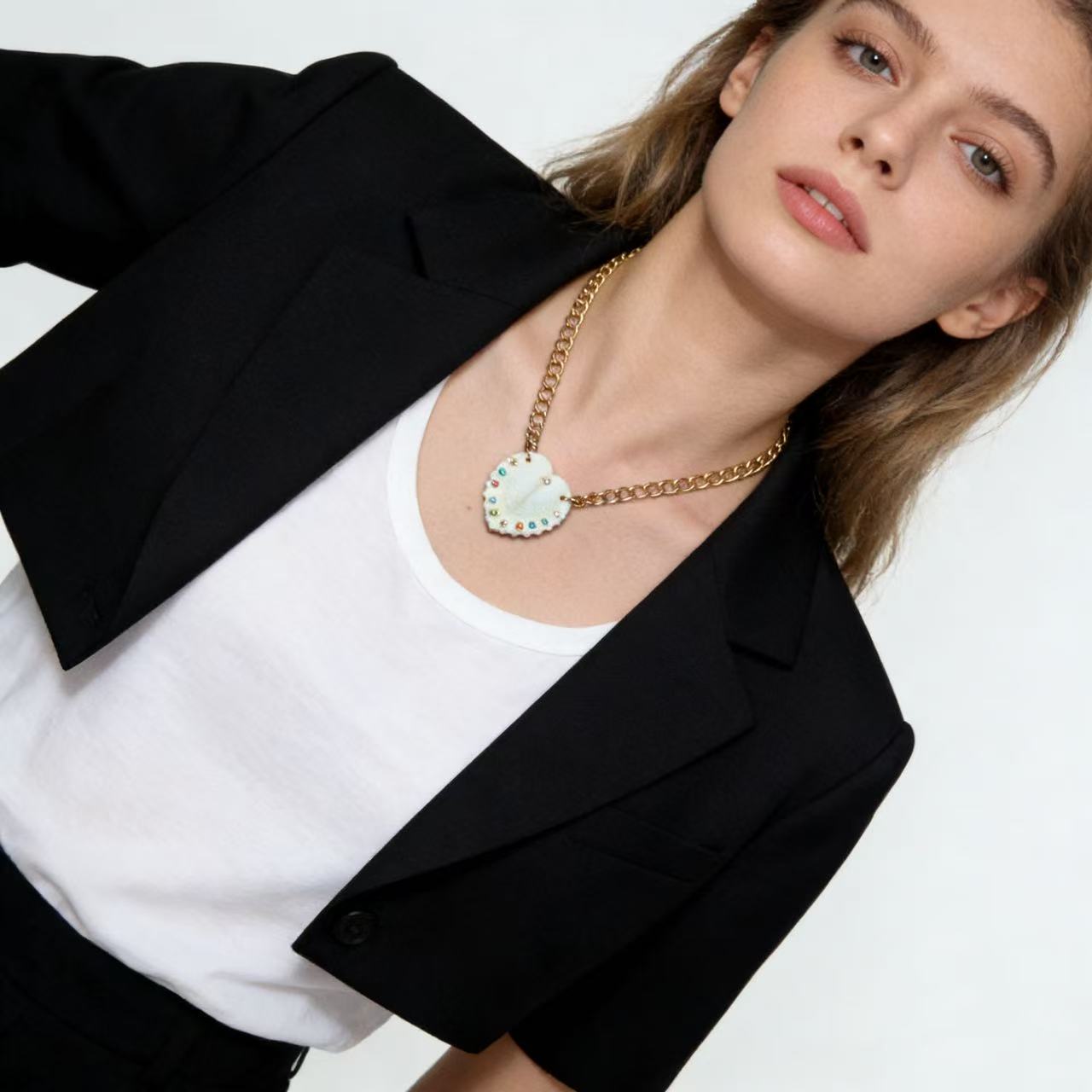 Natural Shell Heart Necklace with Swarovski Crystals