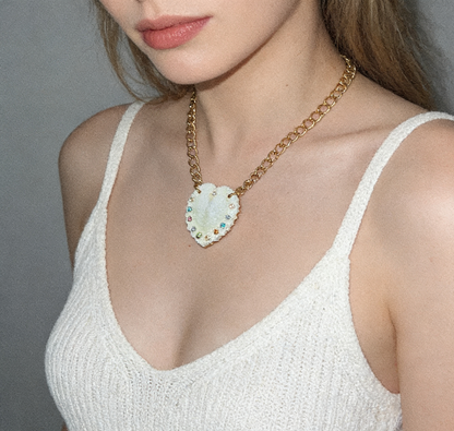 Natural Shell Heart Necklace with Swarovski Crystals
