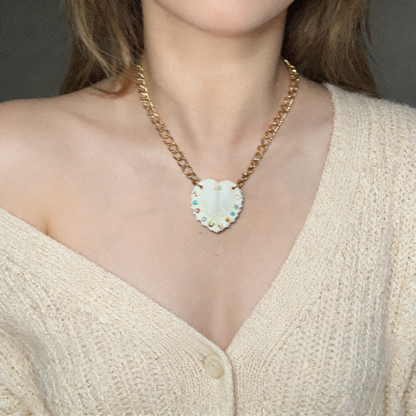 Natural Shell Heart Necklace with Swarovski Crystals