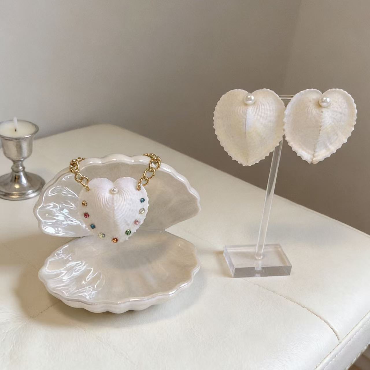 Natural Shell Heart Necklace with Swarovski Crystals