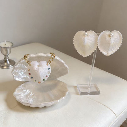 Natural Shell Heart Necklace with Swarovski Crystals