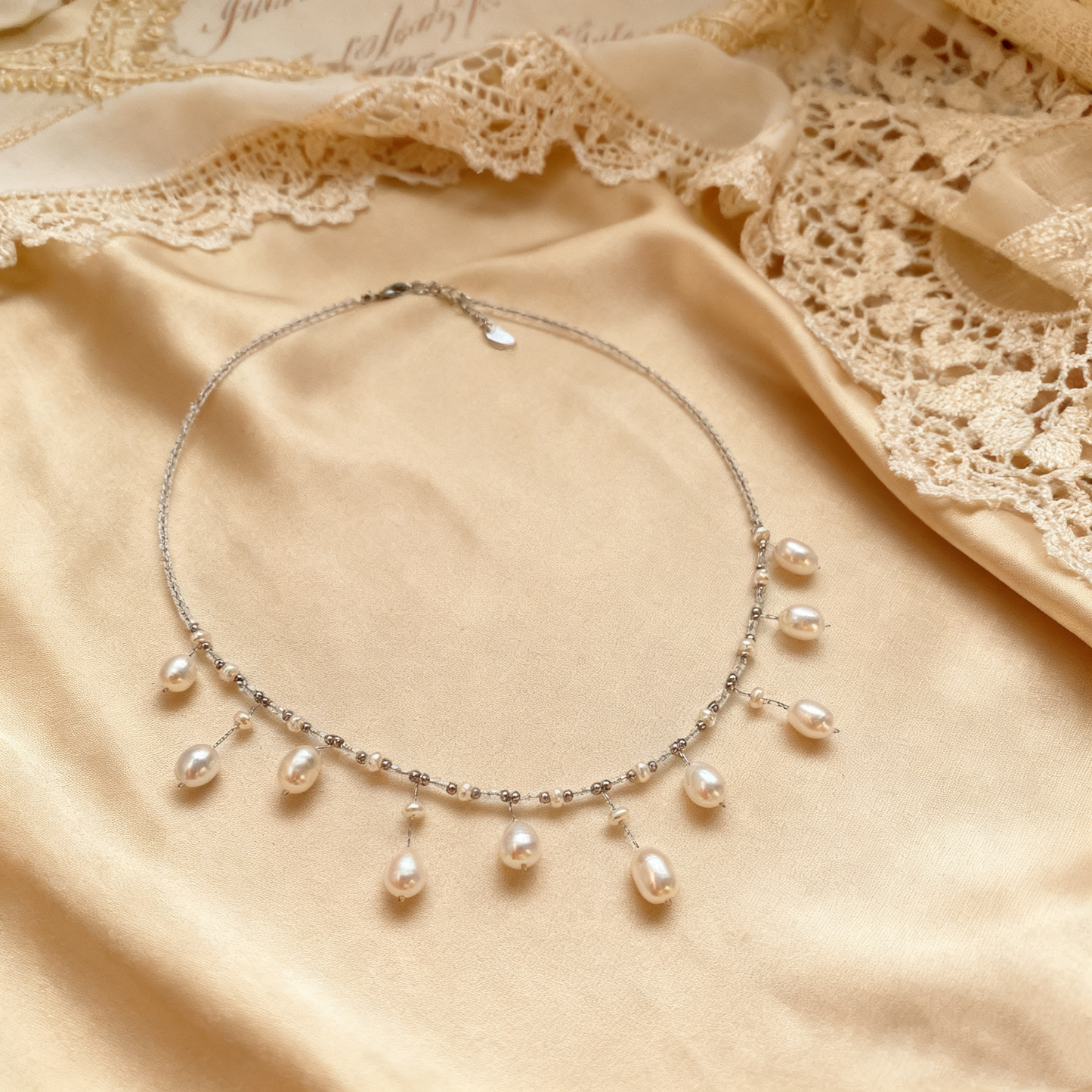 Elegant natural pearl drop necklace detail