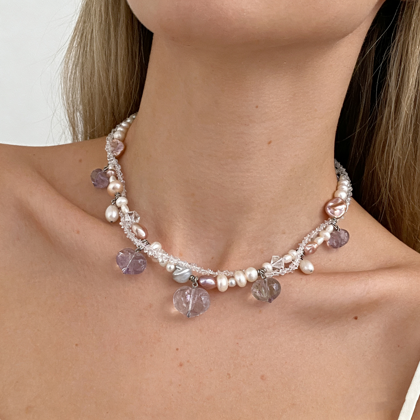 Handmade Crystal And Natural Pearl Charm Necklace