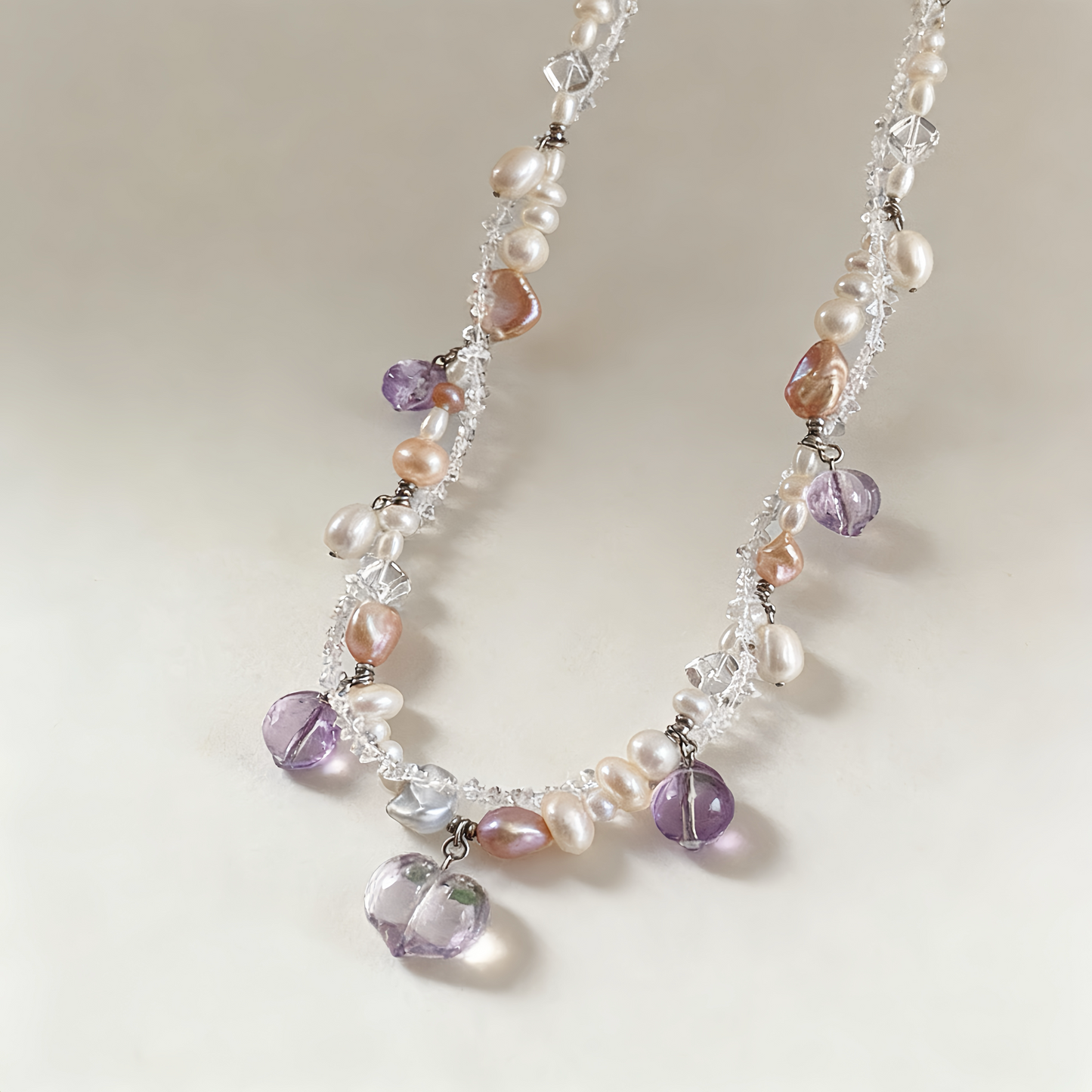 Handmade Crystal And Natural Pearl Charm Necklace