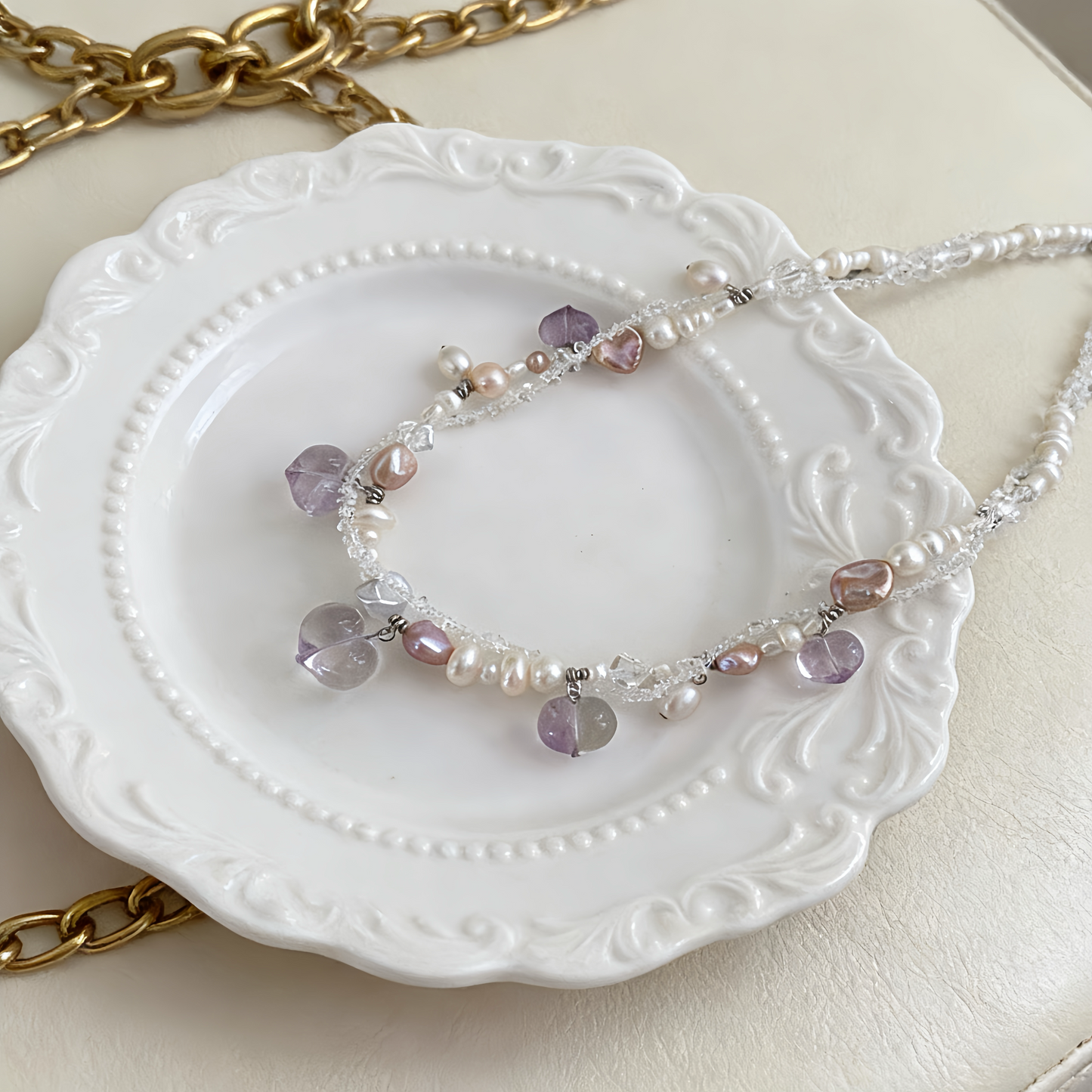 Handmade Crystal And Natural Pearl Charm Necklace