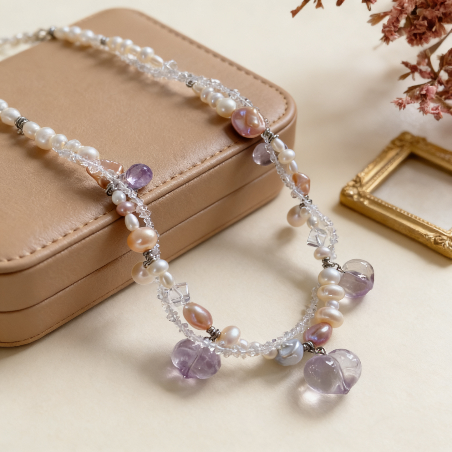 Handmade Crystal And Natural Pearl Charm Necklace