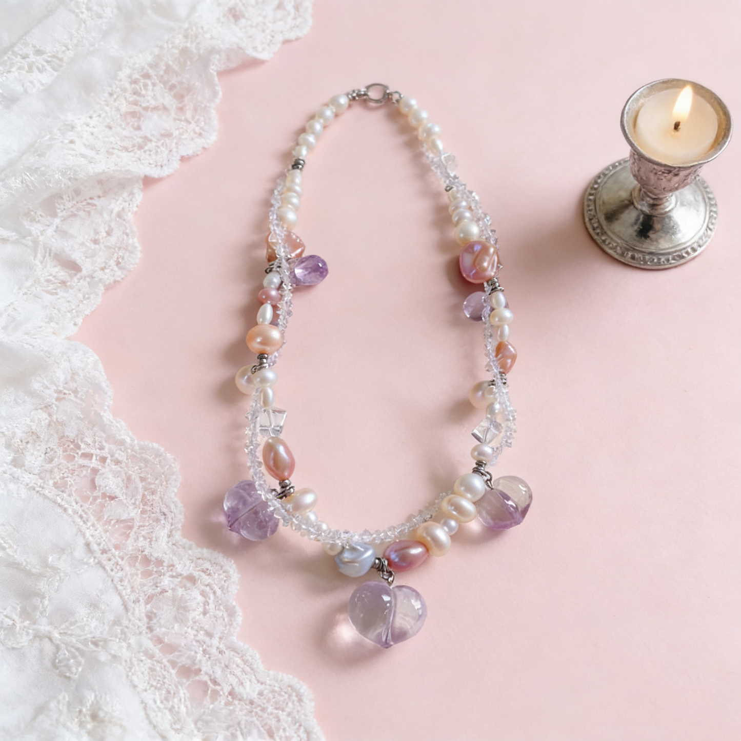 Handmade Crystal And Natural Pearl Charm Necklace