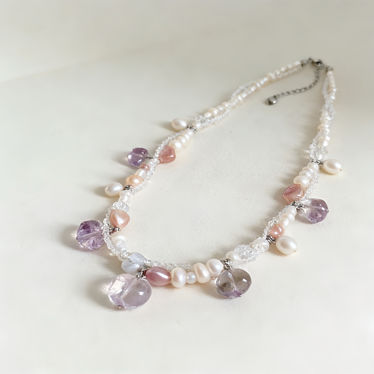 Handmade Crystal And Natural Pearl Charm Necklace