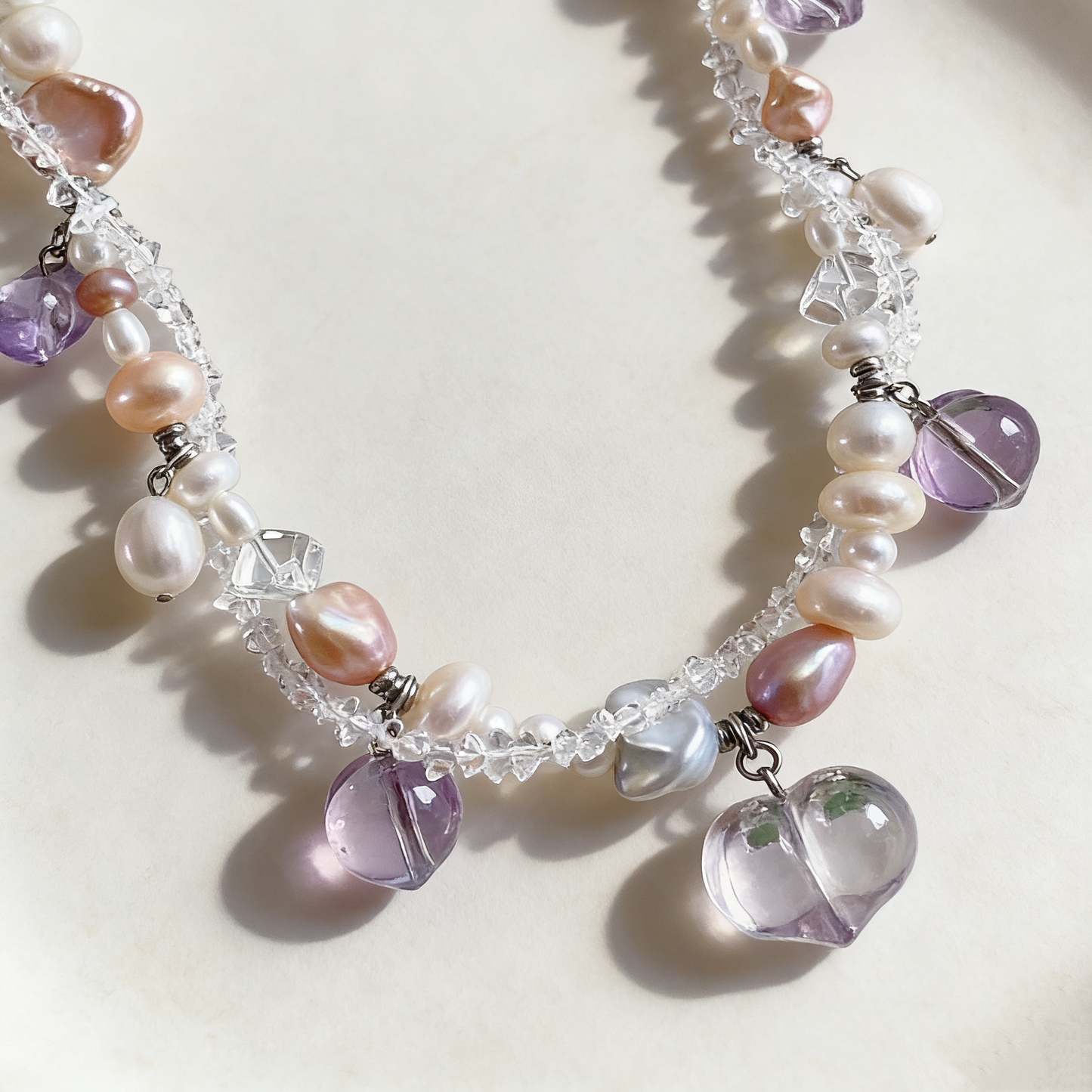 Handmade Crystal And Natural Pearl Charm Necklace