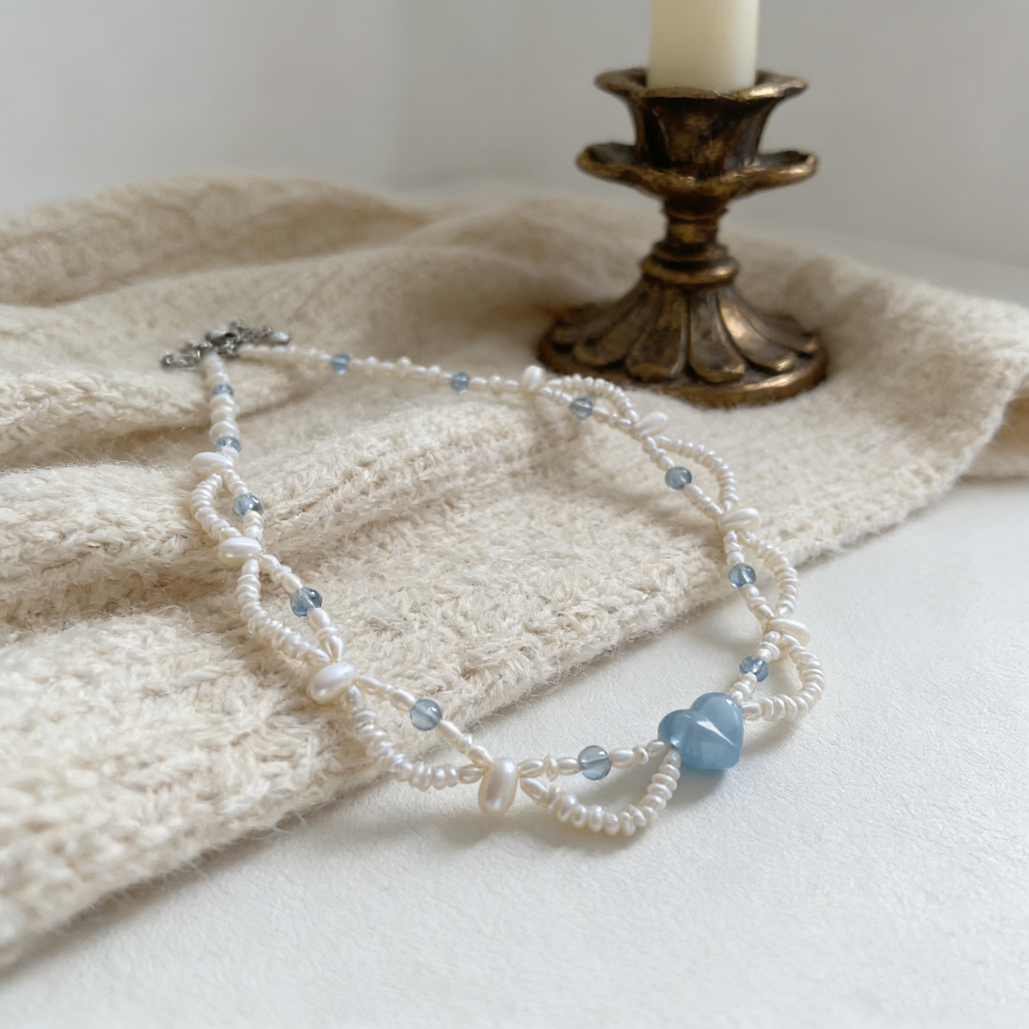 Handmade Natural Pearl Crystal Heart Necklace