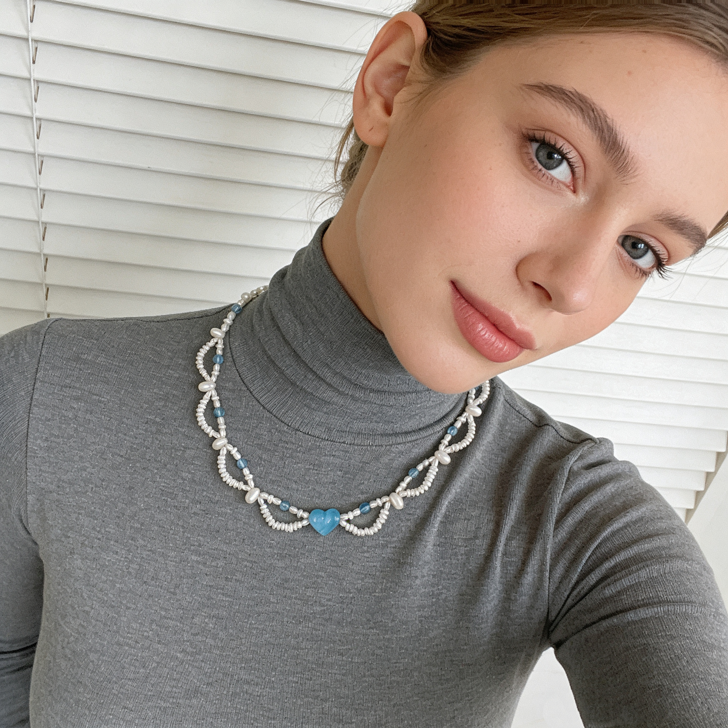 Handmade Natural Pearl Crystal Heart Necklace