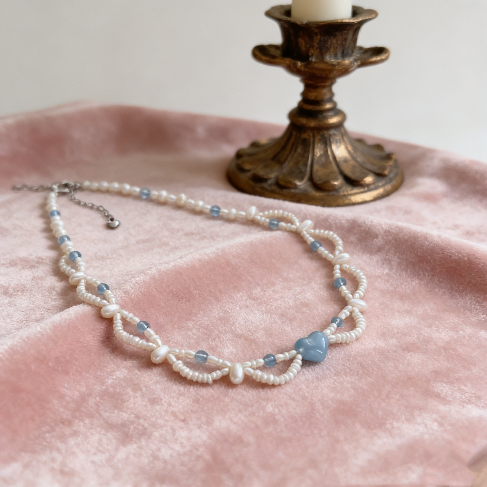 Natural pearl and crystal necklace close up detail